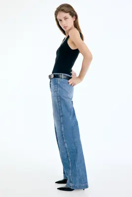 Wide High Waist Jeans - Bleu denim — photo 2