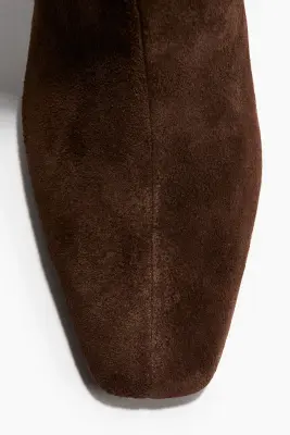 Bottines à talon en cuir velours fendu - Marron foncé — photo 2