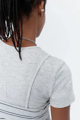 Top superposé en jersey - Gris clair chiné/rayé — photo 4