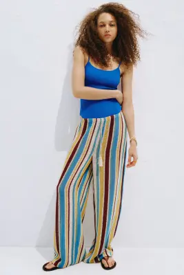 Pantalon filet avec cordon de serrage - Bleu clair/rayé — photo 1