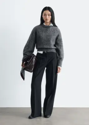 Pull en mohair mélangé à manches bouffantes - Gris chiné foncé — photo 1