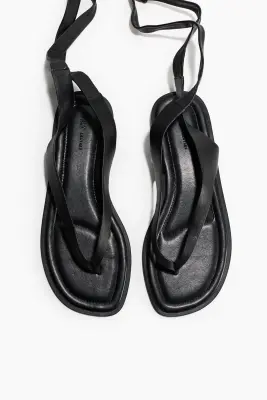 Sandales en cuir avec détail à nouer - Noir — photo 2