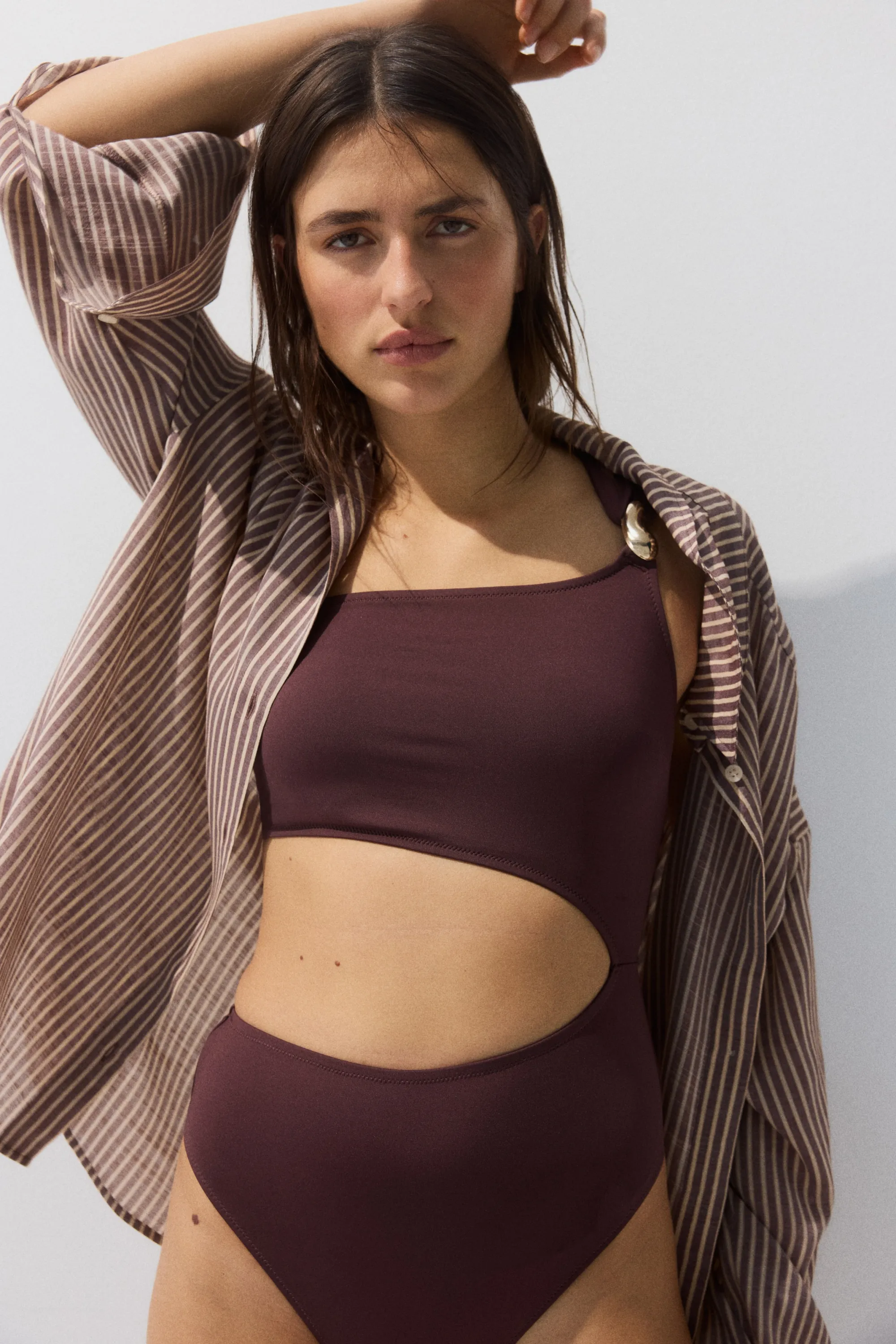 Maillot de bain asymétrique paddé - Marron foncé