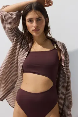 Maillot de bain asymétrique paddé - Marron foncé — photo 1