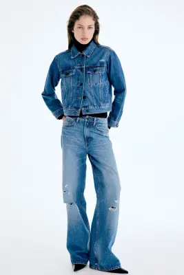 Wide High Waist Jeans - Bleu denim — photo 1