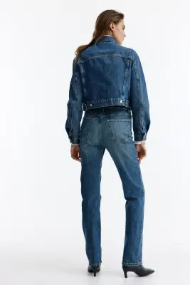 Slim Straight High Waist Jeans - Bleu denim — photo 4