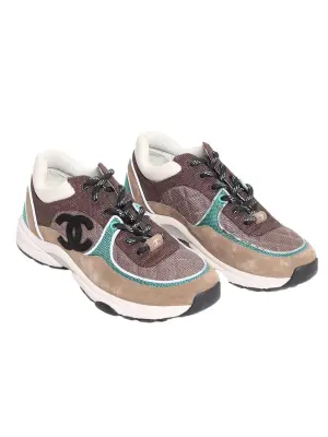 Baskets en cuir et toile marron et turquoise Prix boutique 1200€ Taille 38 — photo 3