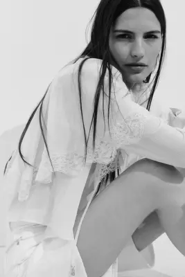 Blouse avec détail façon cape - Crème — photo 3