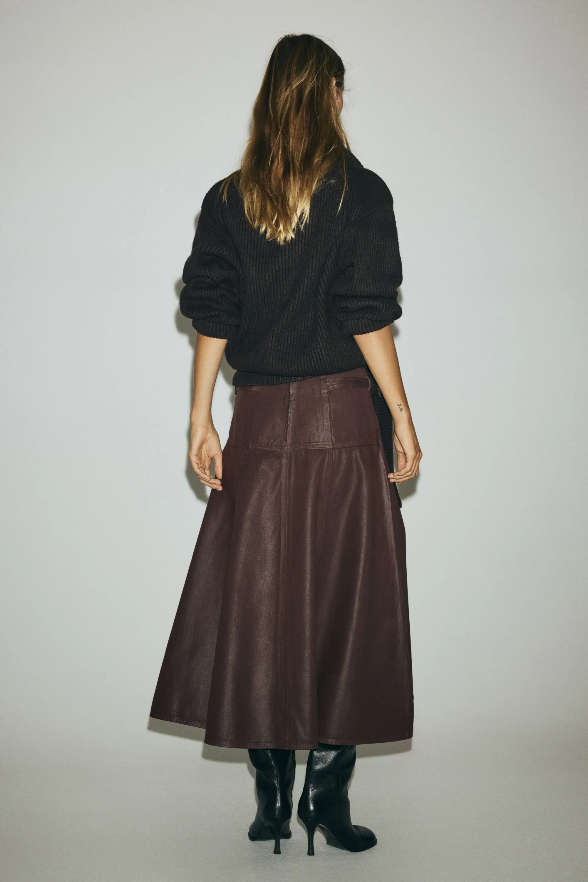 Jupe trapèze en denim - Marron foncé