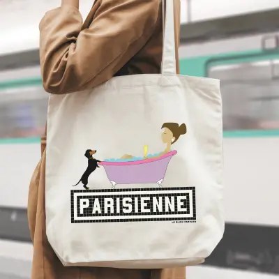 TOTE BAG IMPRIMÉ - PARISIENNE TECKEL / BAIN - ÉCRU — photo 2