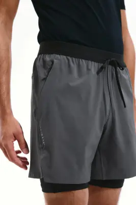 Short de sport superposé DryMove™ - Gris plomb/noir — photo 2