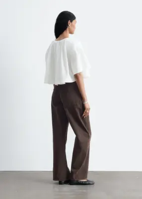 Blouse courte et froncée en coton - Blanc — photo 5