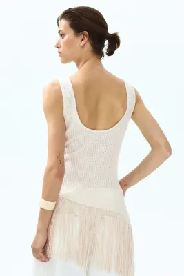 Top asymétrique à franges - Crème — photo 2