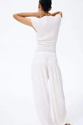 Pantalon ballon froissé - Crème — photo 2