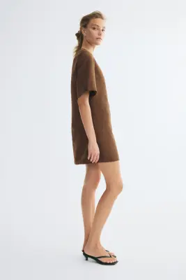 Robe trapèze zippée - Marron — photo 4