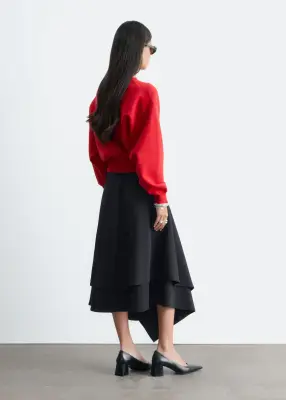 Pull en maille à finitions côtelées - Rouge — photo 5