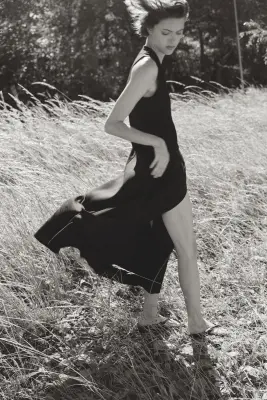 Robe portefeuille en lin mélangé - Noir — photo 3