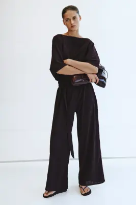 Combi-pantalon en jersey texturé - Violet prune foncé — photo 1