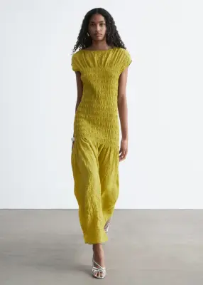 Robe longue à smocks - Moutarde — photo 4