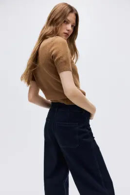 Wide High Ankle Jeans - Bleu denim foncé — photo 3