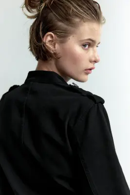 Veste à boutons en twill de coton - Noir — photo 3