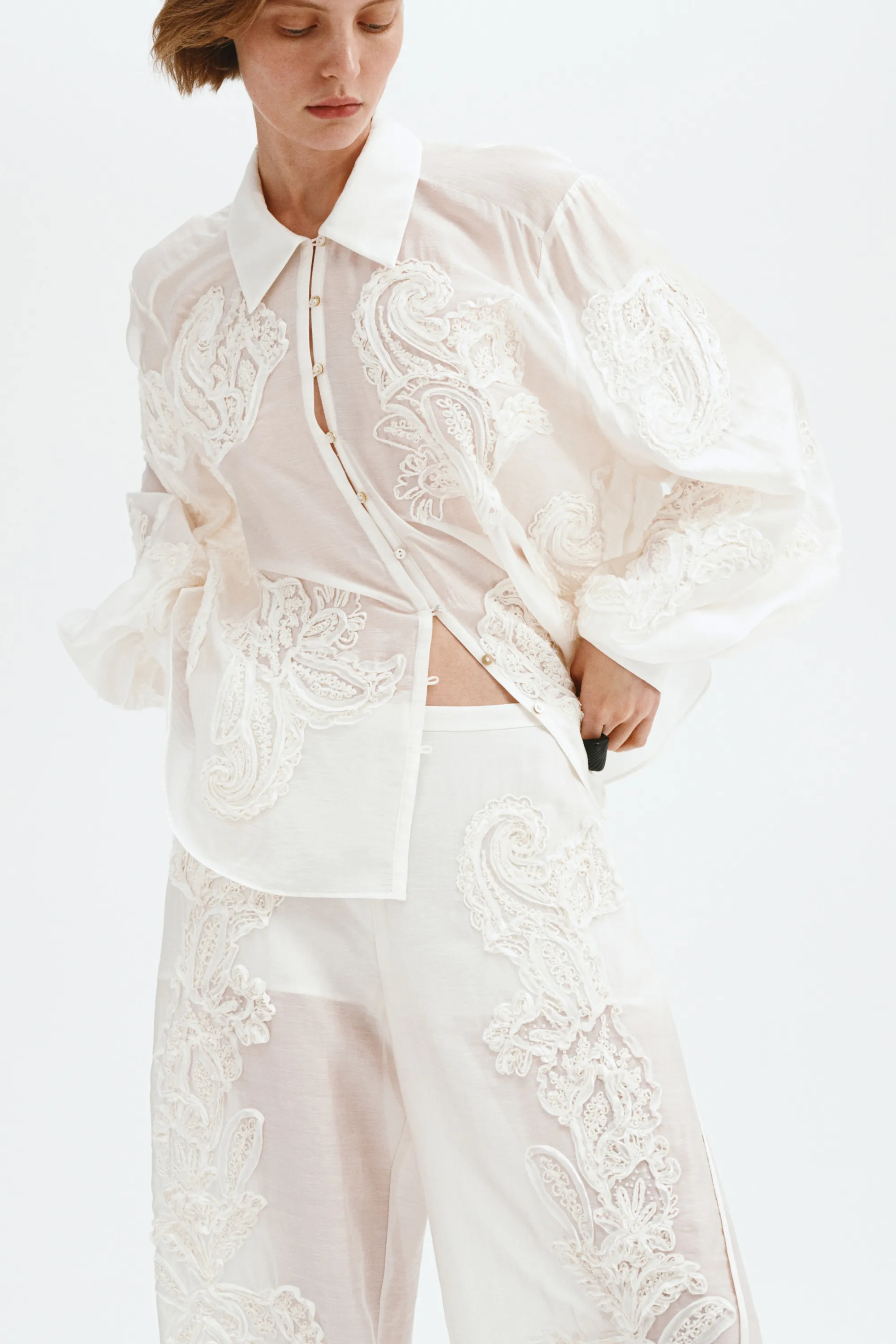 Pantalon barrel avec applications - Blanc