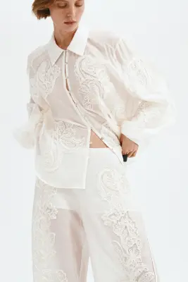 Pantalon barrel avec applications - Blanc — photo 1