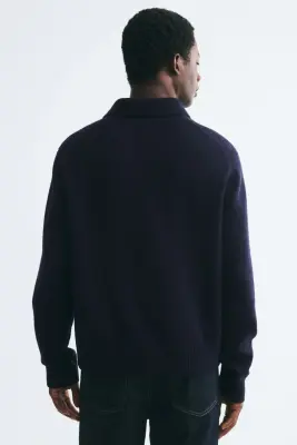 Polo Regular Fit en laine - Bleu marine — photo 4