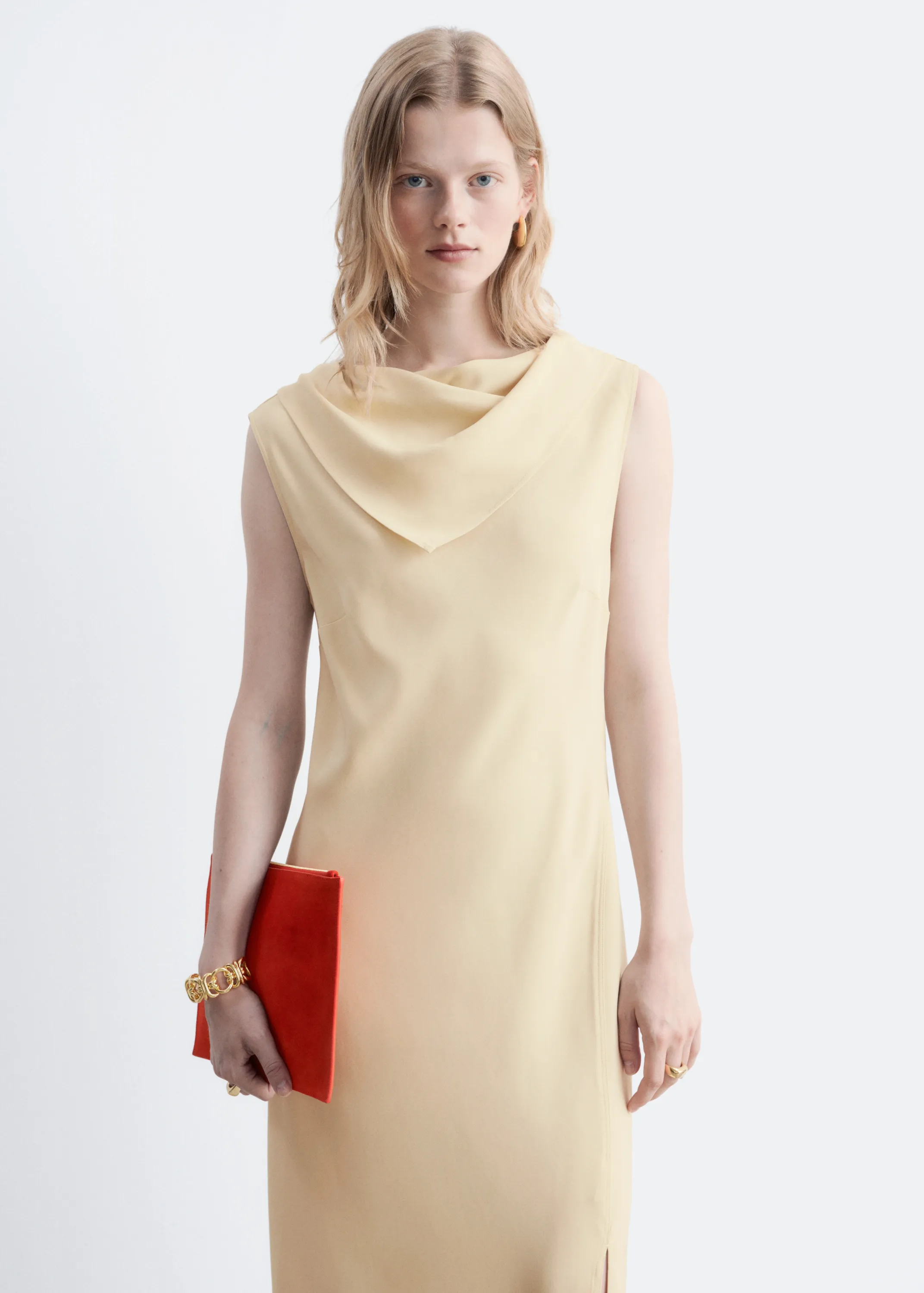 Scarf-Detail Midi Dress - Beige clair