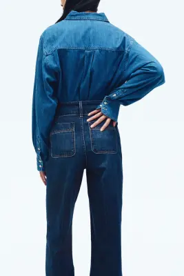 Wide High Jeans - Bleu denim foncé — photo 2