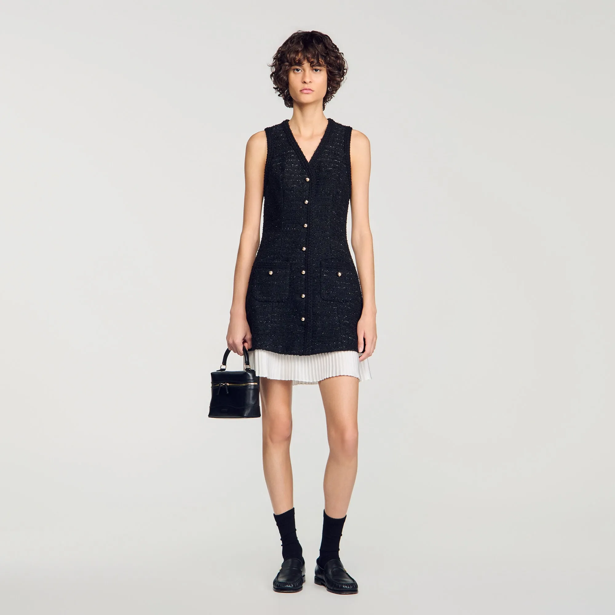 Robe courte bicolore en tweed