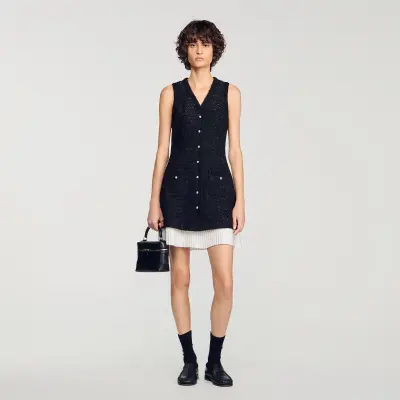Robe courte bicolore en tweed