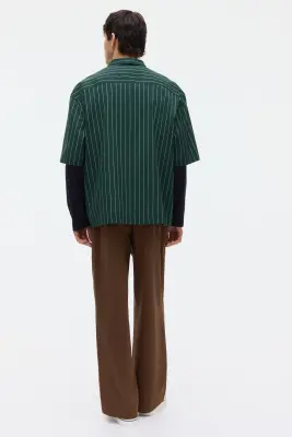 Chemise Regular Fit avec motif brodé - Vert foncé/rayé — photo 4