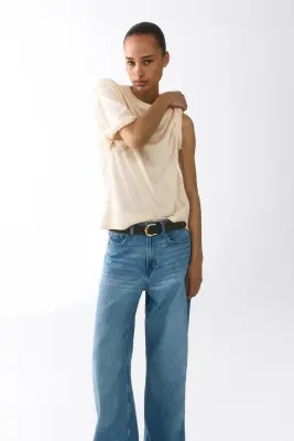 Top en maille fine - Beige clair — photo 2