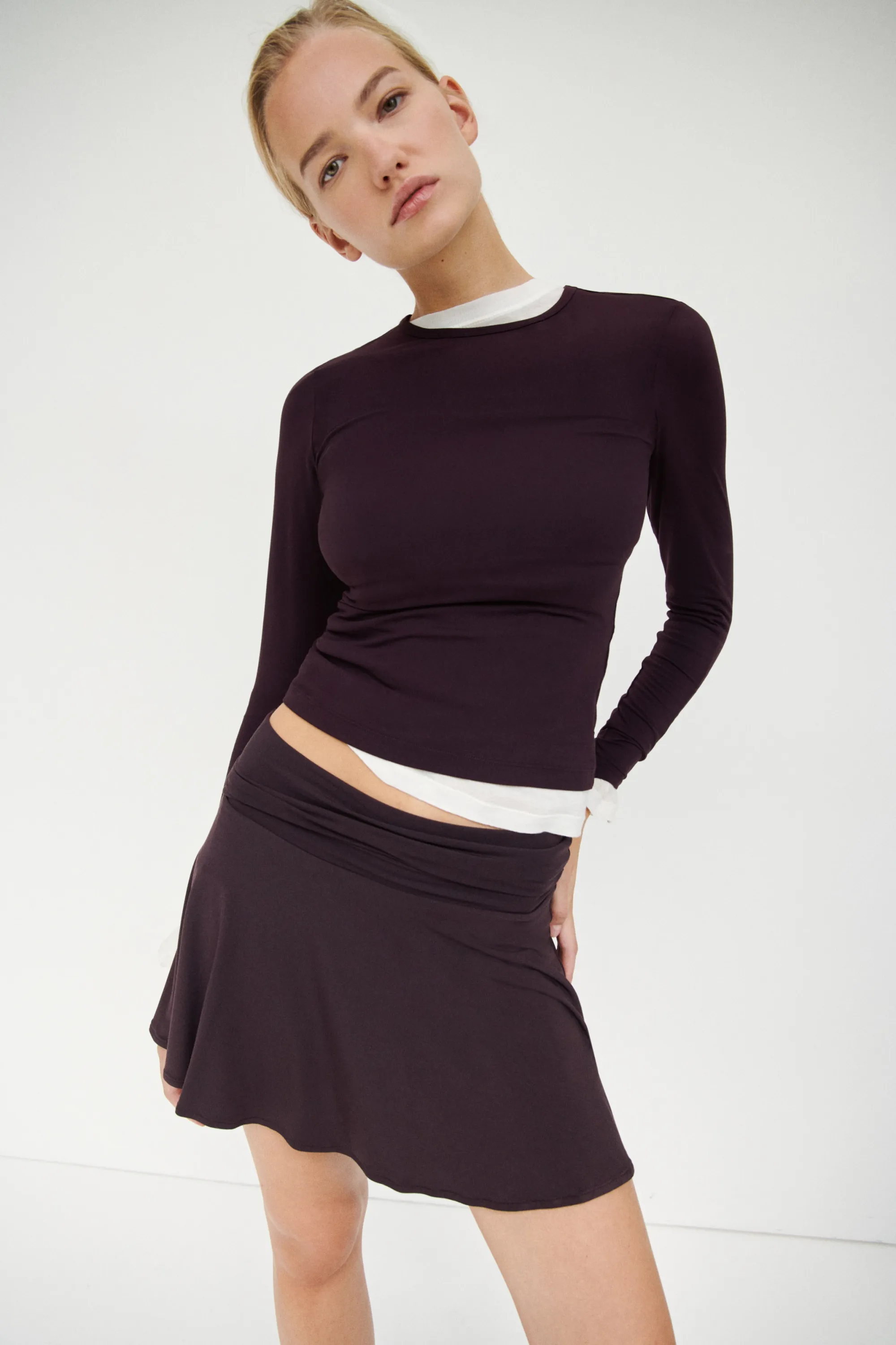 Top à manches longues en jersey - Violet prune foncé