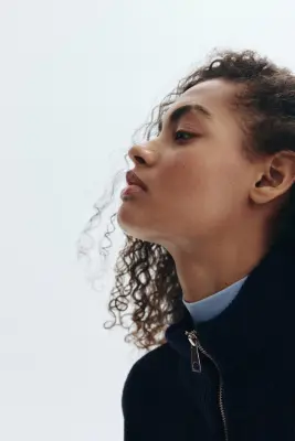 Pull en maille épaisse avec col zippé - Bleu marine — photo 2