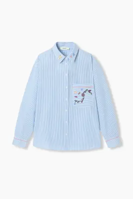Chemise rayée brodée Femme — photo 1