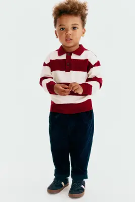 Polo de rugby - Rouge foncé/rayé — photo 1