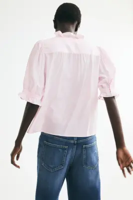 Blouse volantée à manches bouffantes - Rose clair — photo 3