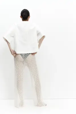 MAMA Pantalon évasé façon dentelle - Crème — photo 2