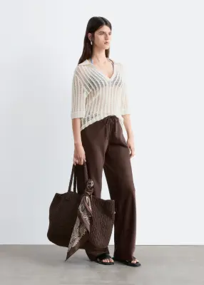 Pantalon en satin à enfiler - Marron foncé — photo 4
