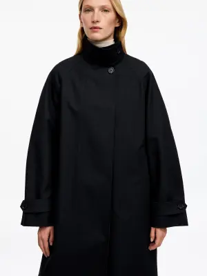 Manteau en coton avec col en velours côtelé - Noir — photo 3