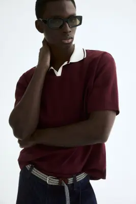 Relaxed Fit Textured-knit polo shirt - Bordeaux — photo 2