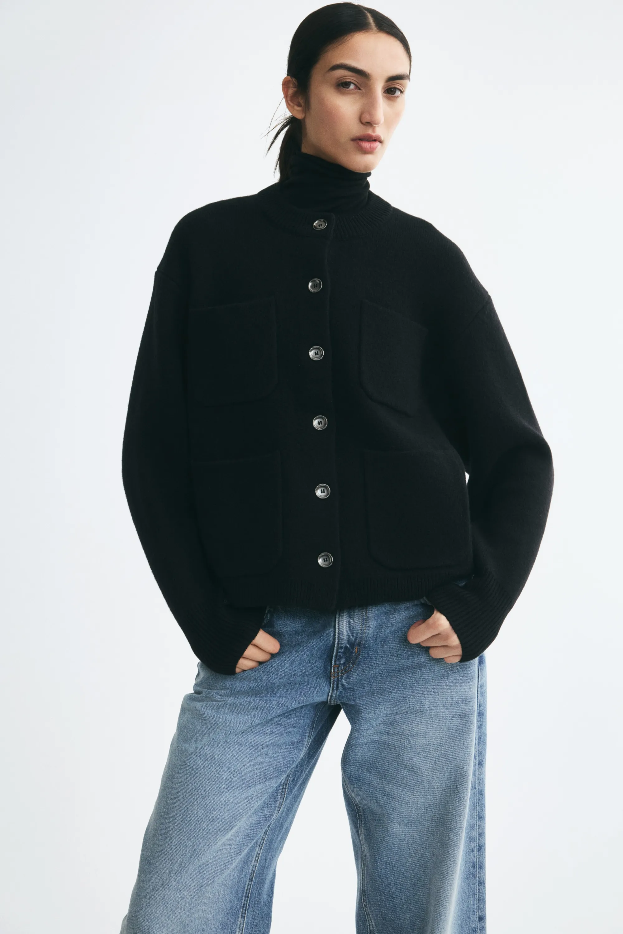 Gilet en laine mélangée avec poches - Noir