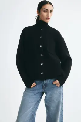 Gilet en laine mélangée avec poches - Noir — photo 1