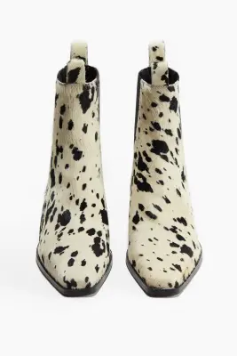 Bottines en cuir - Crème/imprimé peau de vache — photo 2