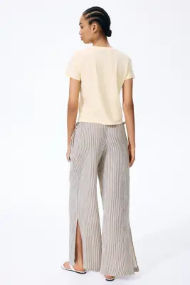 Pantalon en mousseline avec cordon de serrage - Beige clair/rayé — photo 2