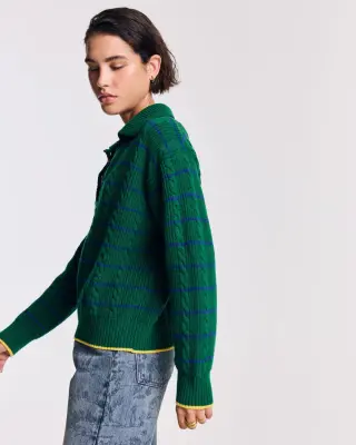 Pull Isidore rayures vert, marine et jaune — photo 5