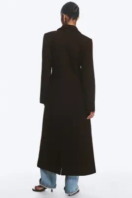 Manteau ajusté en mélange de laine à boutonnage simple - Marron foncé — photo 3