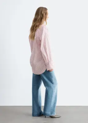 Chemise en coton - Rose/Rayures rouges — photo 5
